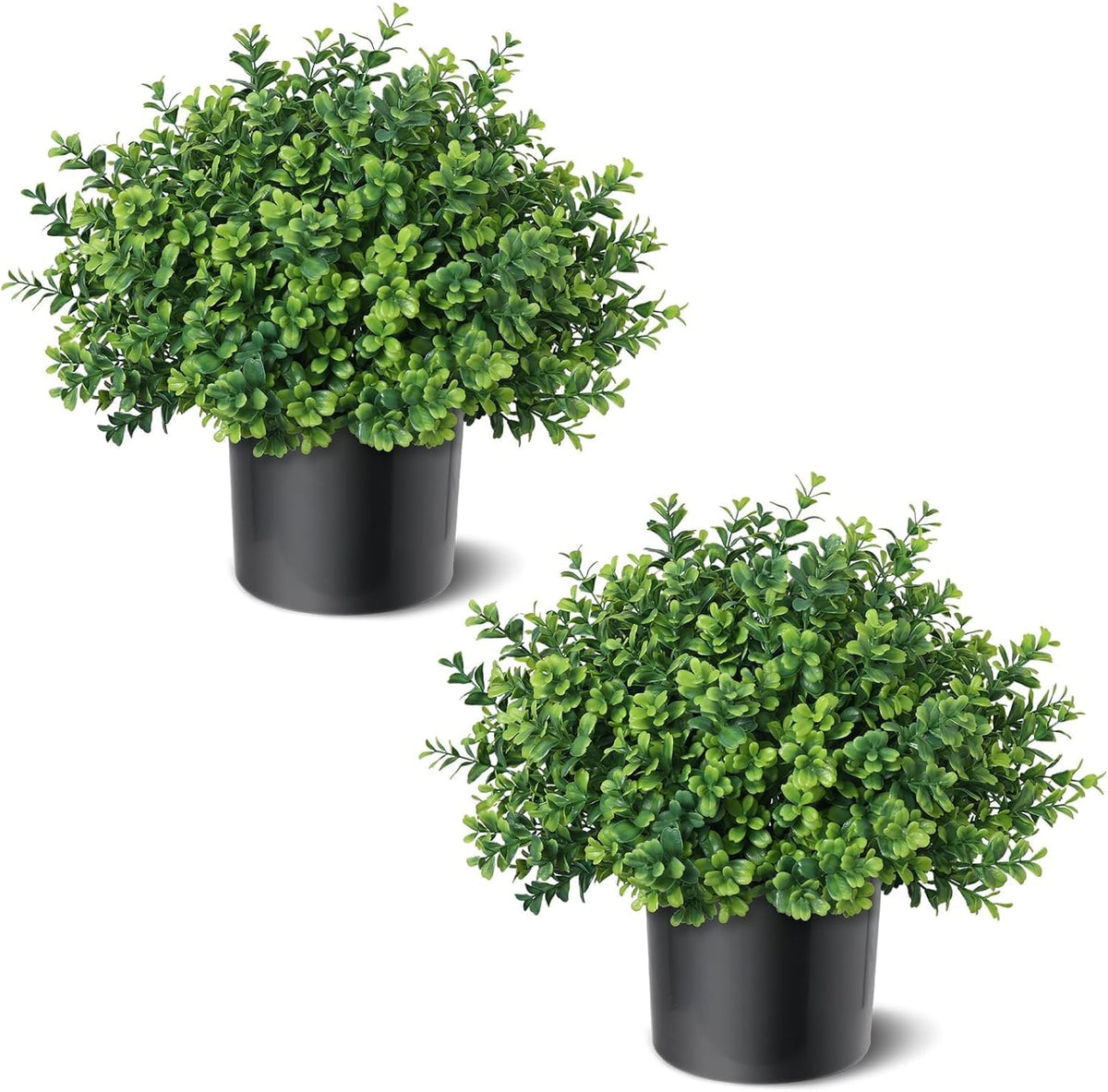 Set of 2 Artificial Boxwood Topiary Trees for Front Door - Faux Realistic Greenery Potted Plants, Fake Outdoor UV-Resistant Bushes with Pots for Porch, Farmhouse, Home, Garden Decor