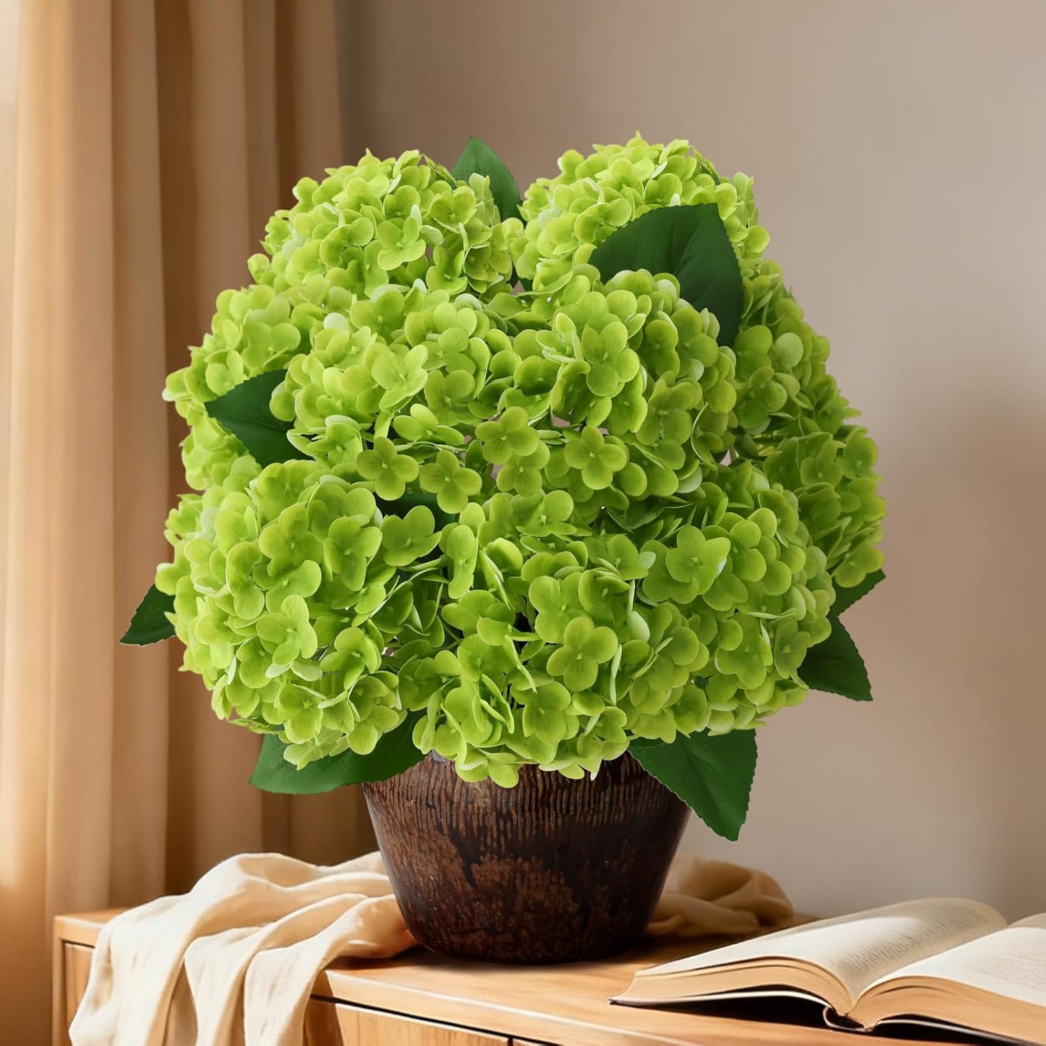 Green artificial hydrangea bunch; styling vase not included