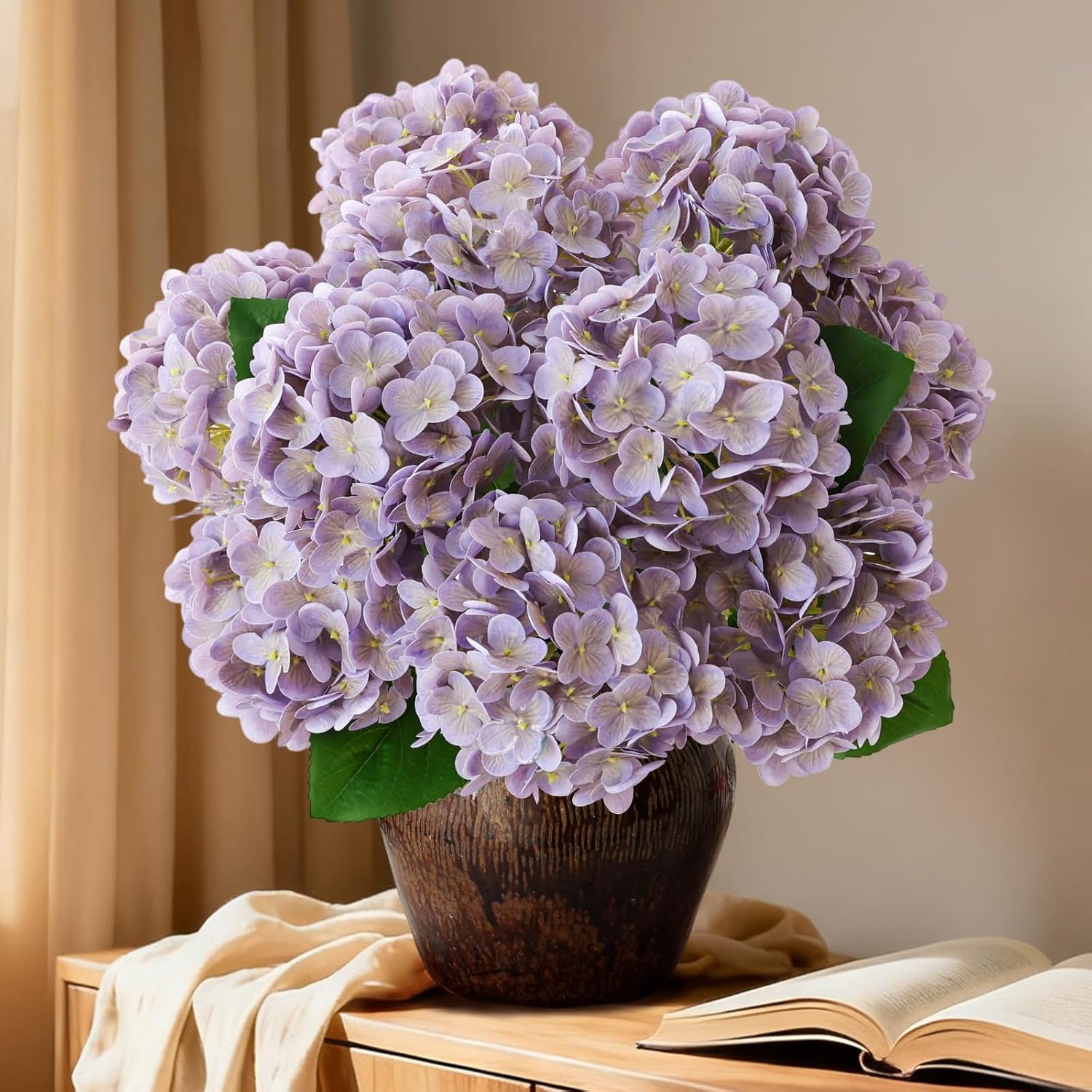 Purple artificial hydrangea bunch; styling vase not included