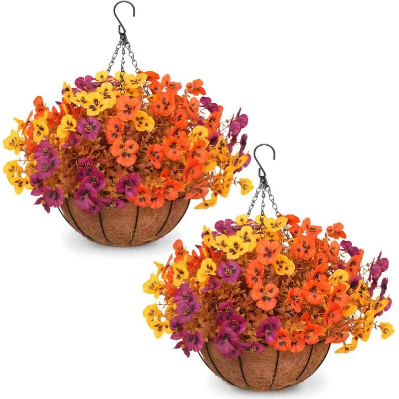 🍂🍂🍂Fall Sale: 2-Pack Artificial Morning Glory Hanging Baskets for Porch & Garden