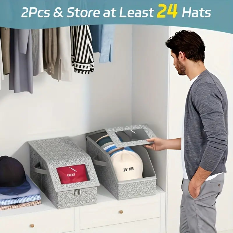 Stackable Hat Storage Boxes for Baseball Caps, Holds Up to 24 Hats, Durable Wardrobe Organizer