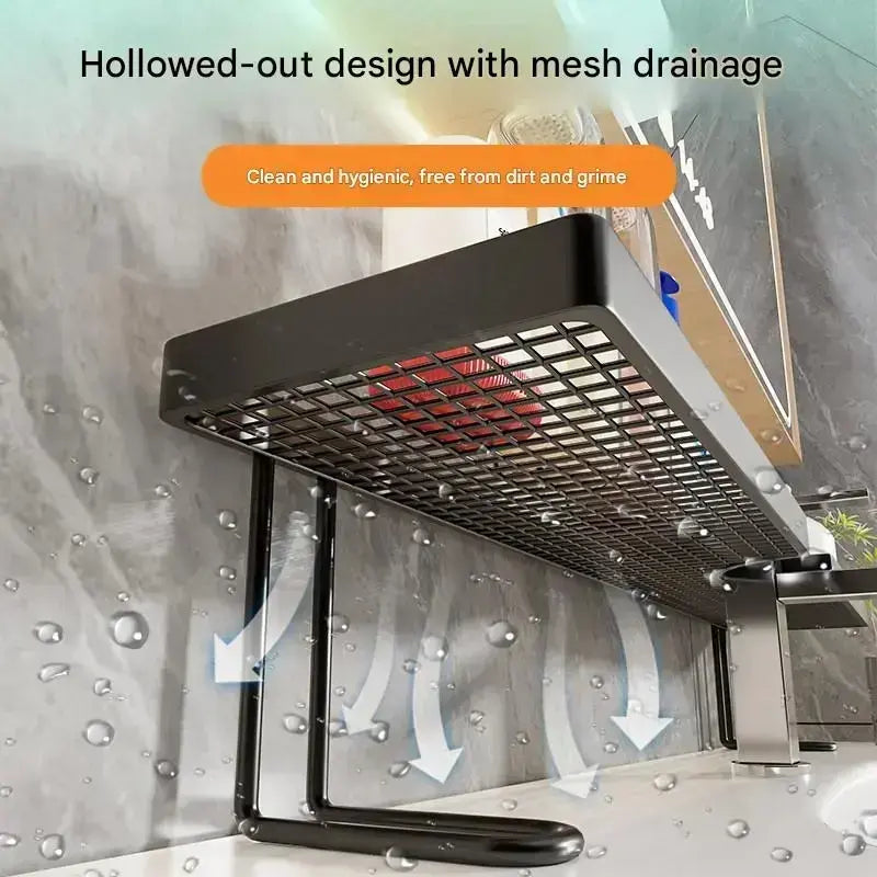 Minimalist Carbon Steel Bathroom Organizer, No-Drill Countertop Storage Rack for Skincare