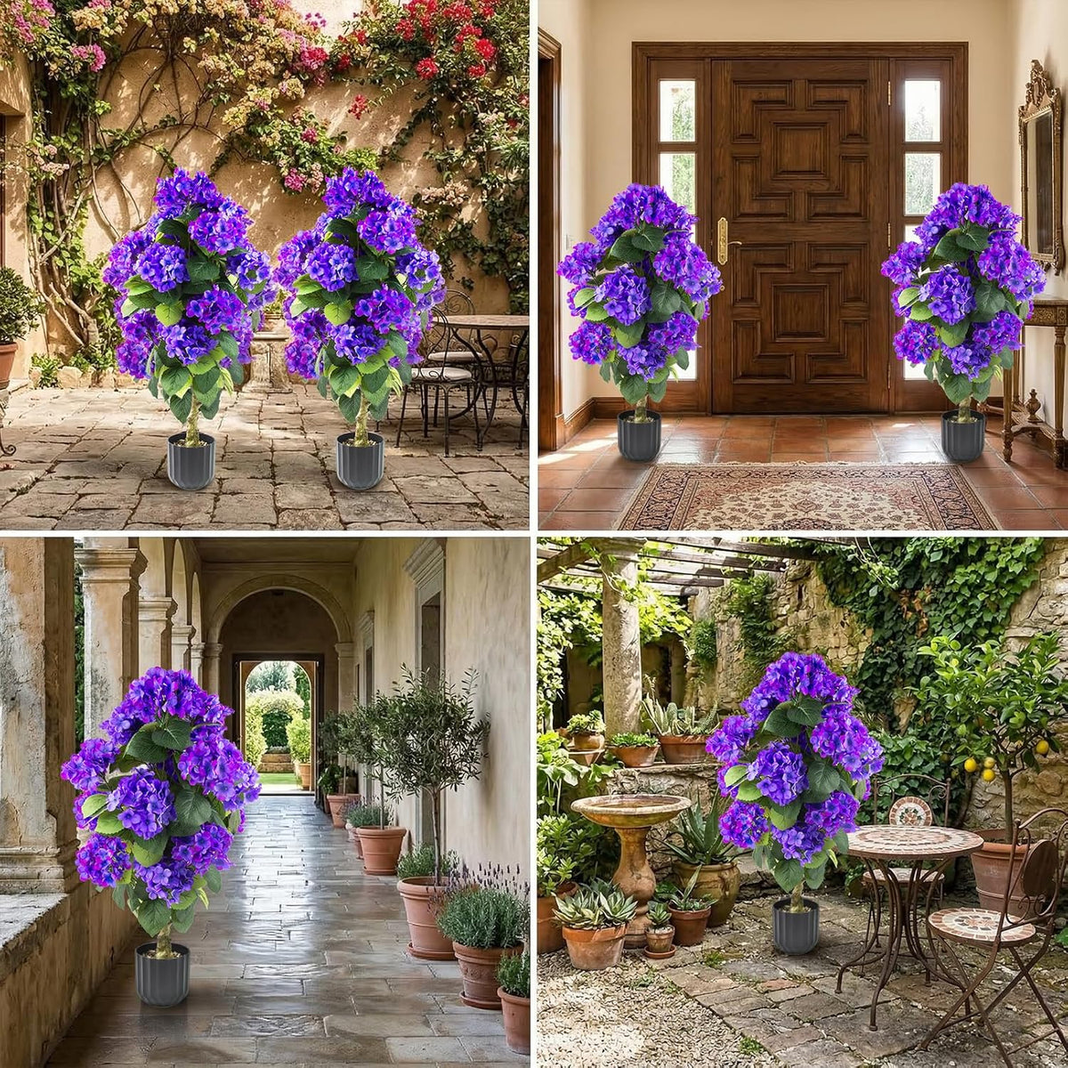 2 Pcs 3 Ft Artificial Hydrangea Trees Potted, UV Resistant Faux Silk Hydrangea Plant in Pot for Indoor Outdoor Decoration, Hydrangea Topiary for Garden Office Home Porch Patio Decor