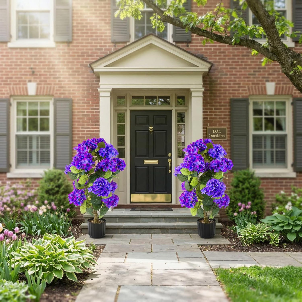 2 Pcs 3 Ft Artificial Hydrangea Trees Potted, UV Resistant Faux Silk Hydrangea Plant in Pot for Indoor Outdoor Decoration, Hydrangea Topiary for Garden Office Home Porch Patio Decor