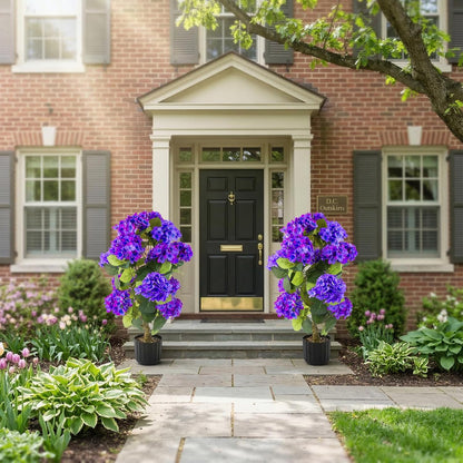 2 Pcs 3 Ft Artificial Hydrangea Trees Potted, UV Resistant Faux Silk Hydrangea Plant in Pot for Indoor Outdoor Decoration, Hydrangea Topiary for Garden Office Home Porch Patio Decor