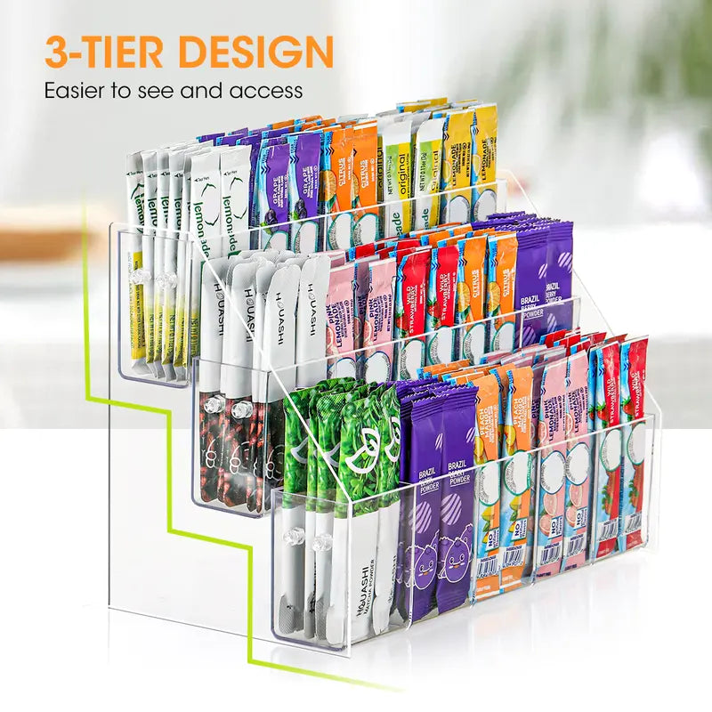 15-Slot Clarity Acrylic Drink Packet Organizer - Display Holder and Storage Rack for Water Flavor Mix