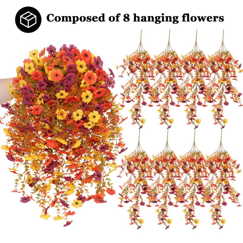 8-Piece Faux Daisy Vines Set - UV-Resistant Silk Plastic Hanging Plants with Eucalyptus Leaves