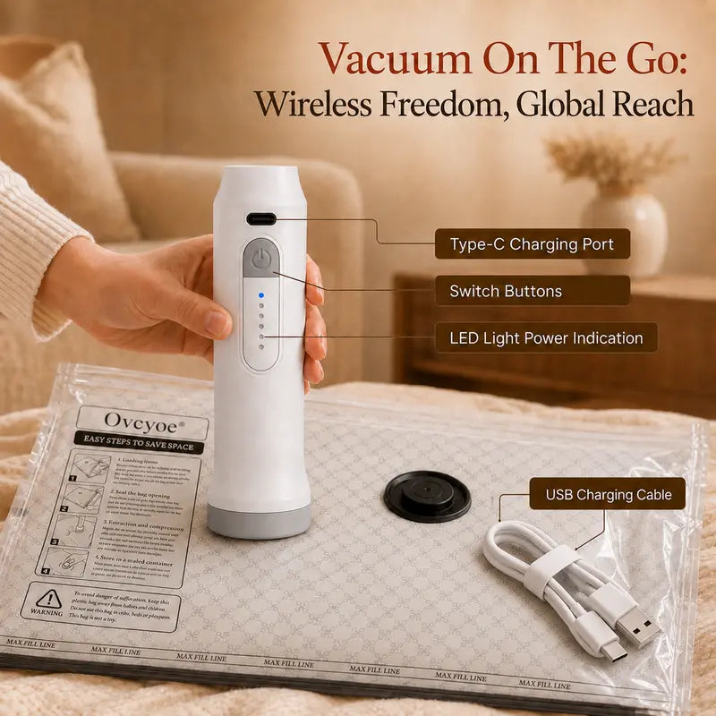 [2026 Upgraded] X7 Cordless Vacuum Seal Storage Bags Set with Rechargeable Air Pump, 15 Pack PE PA Blend Waterproof Space Saver Bags