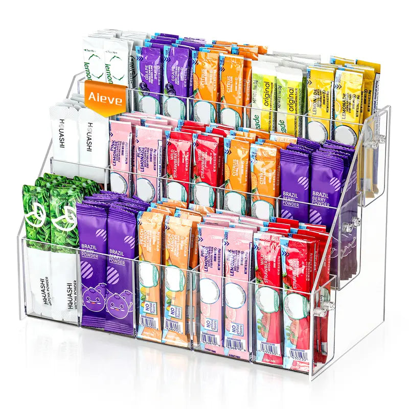 15-Slot Clarity Acrylic Drink Packet Organizer - Display Holder and Storage Rack for Water Flavor Mix