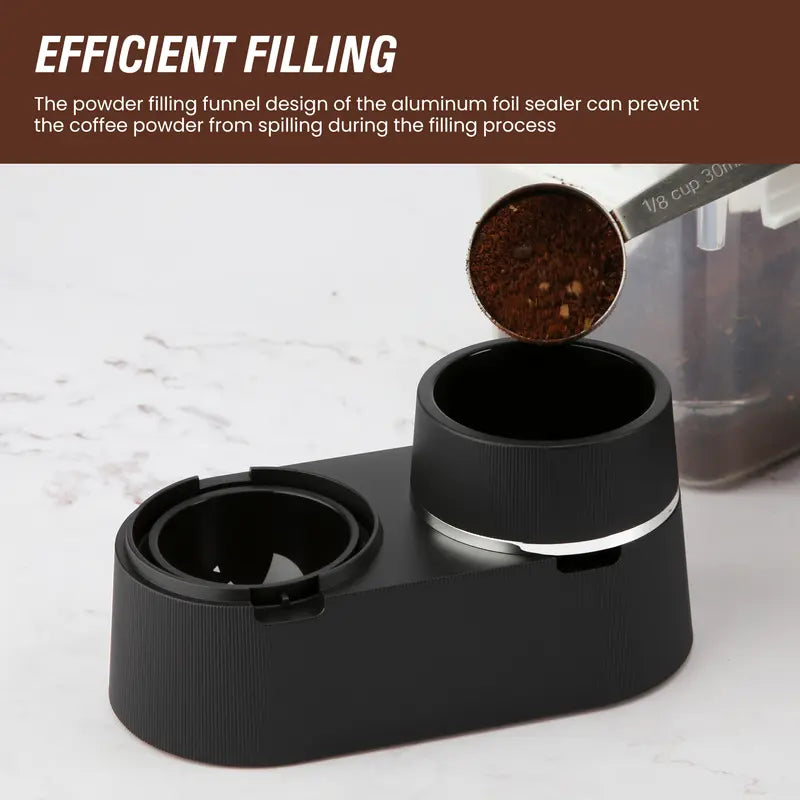 Reusable Aluminum Double Pods Kit for Coffee Machines - Capsule Filling Funnel, Tamper, and 52 Foil Seals