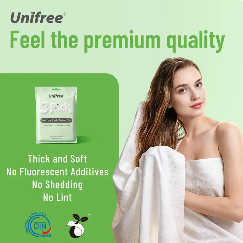 Biodegradable Disposable Towel Sets - 1 Bath & 2 Hand Towels, Ultra Soft & Portable
