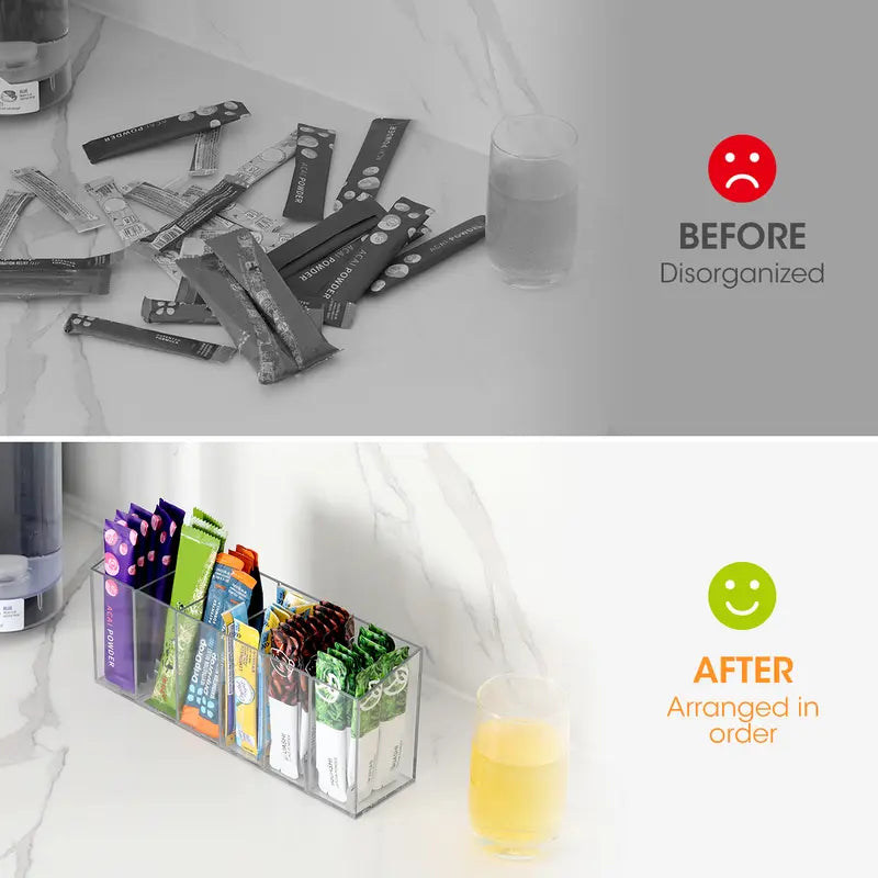Drink Packet Organizer, Mountable Space-Saving Tidy Counter Setup Holder with Adhesive & Magnetic Sticker