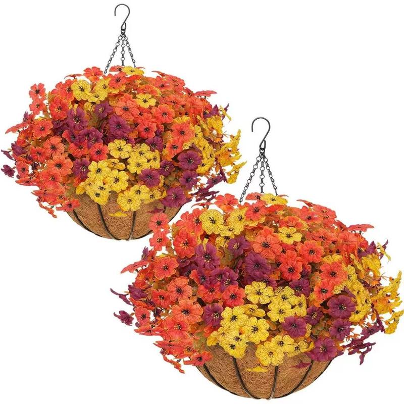 🍂🍂🍂Fall Sale: 2-Pack Artificial Morning Glory Hanging Baskets for Porch & Garden
