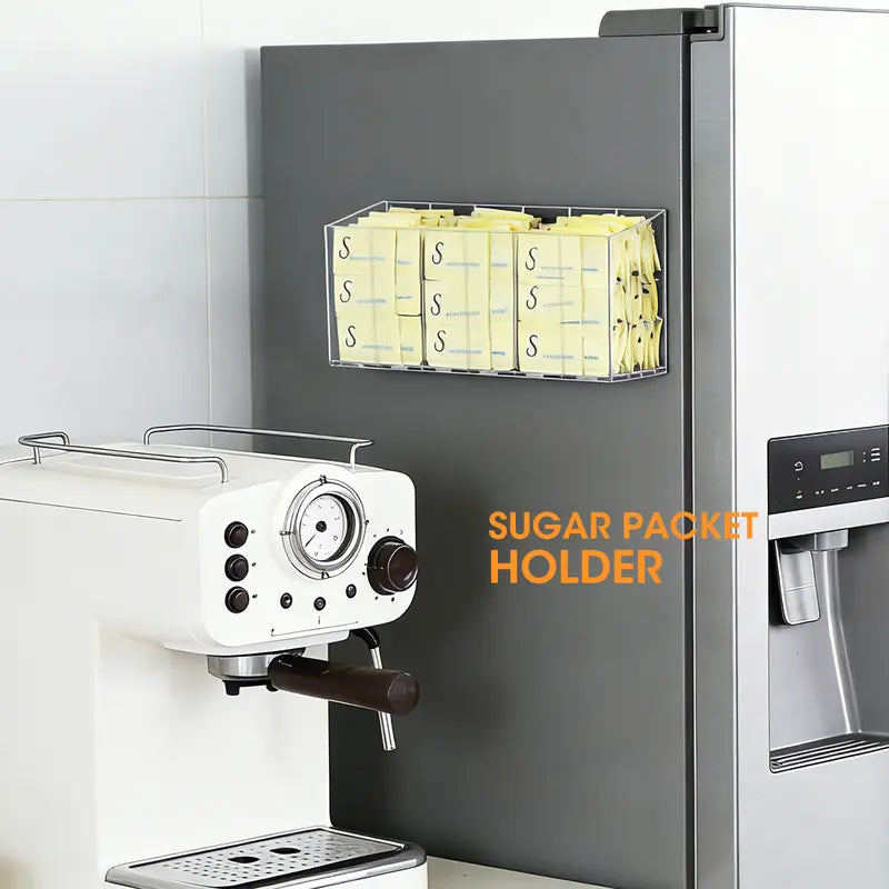 Drink Packet Organizer, Mountable Space-Saving Tidy Counter Setup Holder with Adhesive & Magnetic Sticker