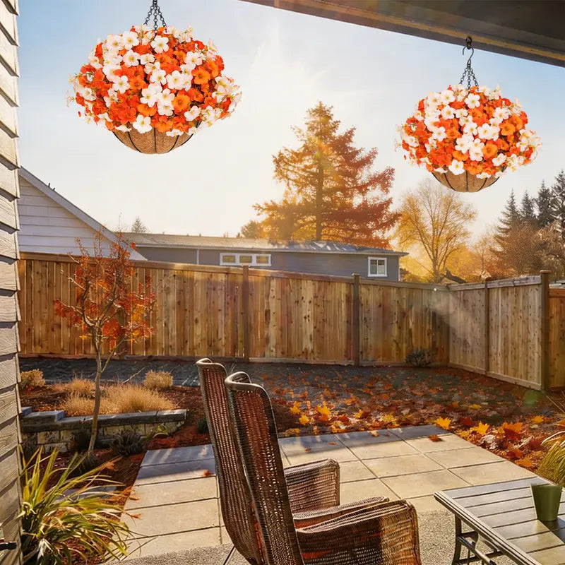 🍂🍂🍂Fall Sale: 2-Pack Artificial Morning Glory Hanging Baskets for Porch & Garden