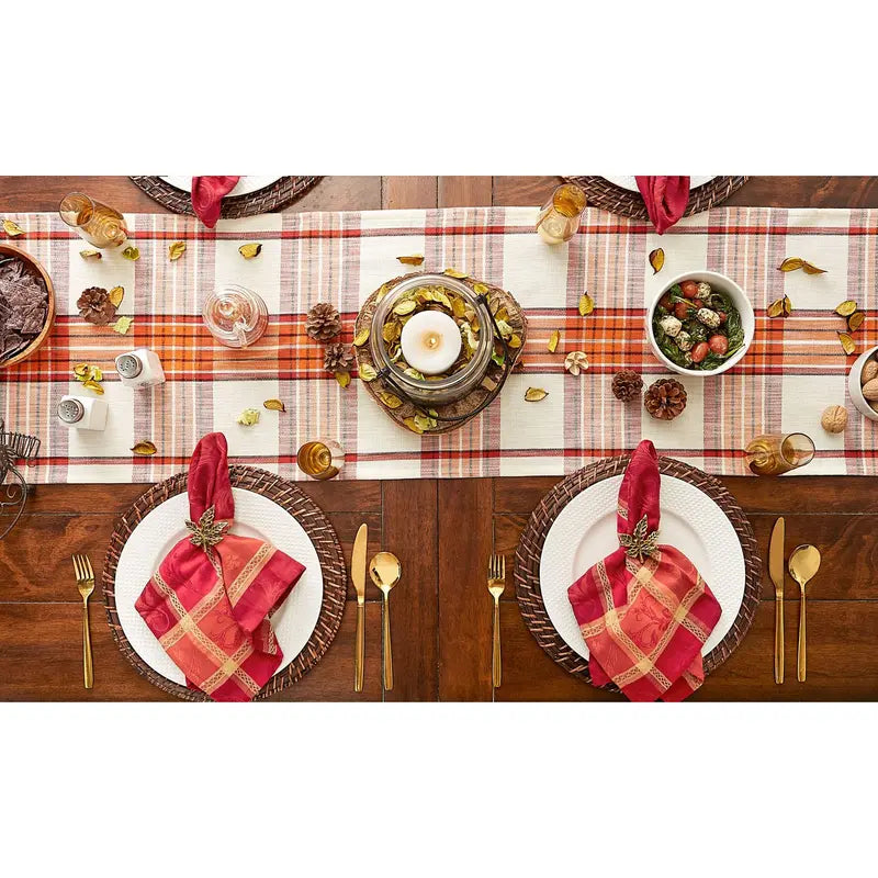 Pumpkin Spice Plaid Table Runner - 14" x 72" Autumn Harvest Table Decor