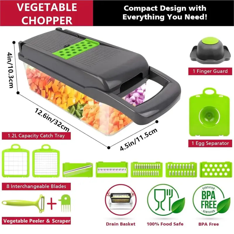 14-in-1 Multifunctional Vegetable Chopper and Grater for Efficient Kitchen Prep