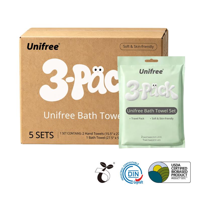 Biodegradable Disposable Towel Sets - 1 Bath & 2 Hand Towels, Ultra Soft & Portable