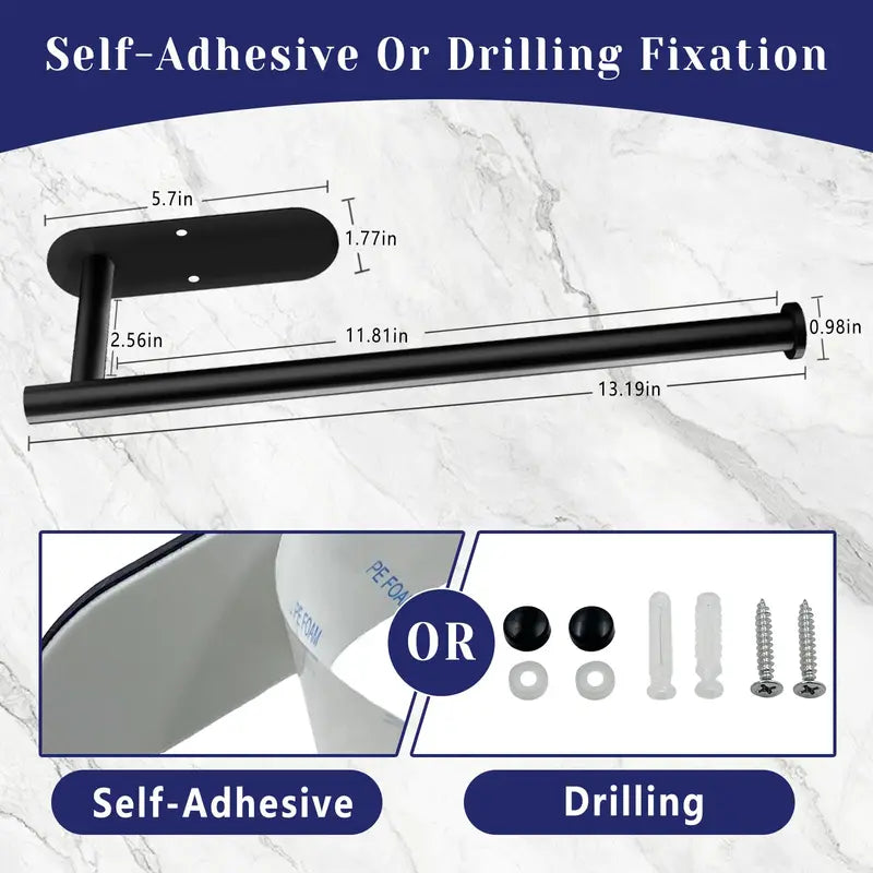 Self-Adhesive Paper Towel Holder Under Cabinet - SUS304 Stainless Steel Wall Mount Rack