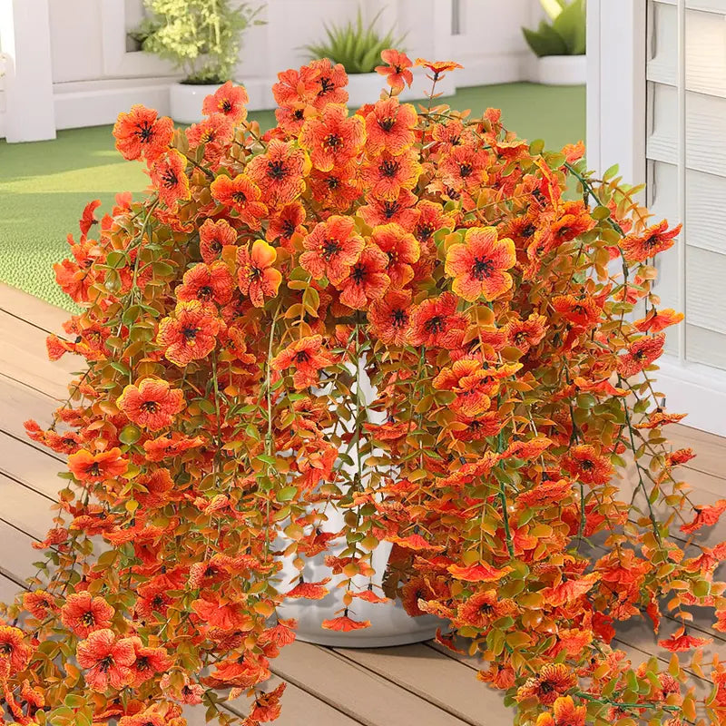 8-Piece Faux Daisy Vines Set - UV-Resistant Silk Plastic Hanging Plants with Eucalyptus Leaves