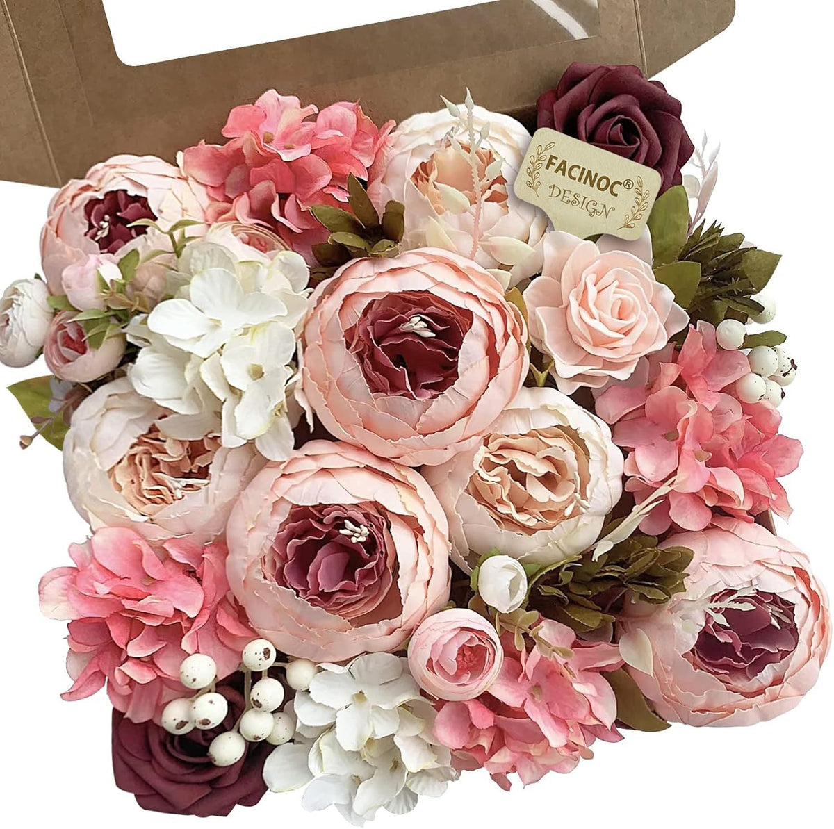 Sophisticated Pink Silk Peonies Roses Indoor Decor Kit