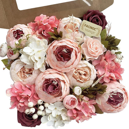 Sophisticated Pink Silk Peonies Roses Indoor Decor Kit