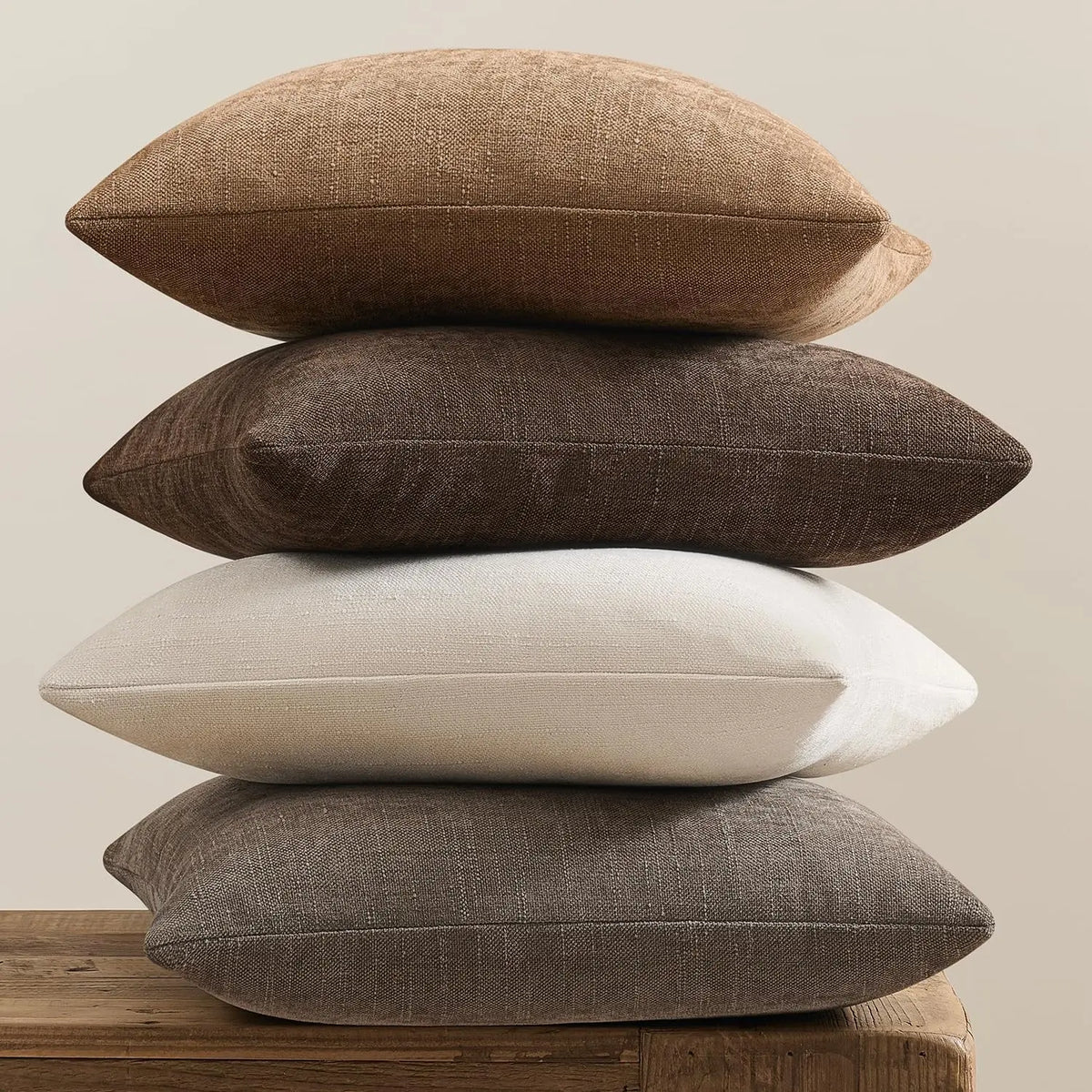 4Pcs Chenille Textured Throw Pillow Covers, Neutral Brown Solid Decorative Farmhouse Cushion Covers