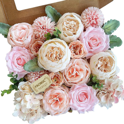 Sophisticated Pink Silk Peonies Roses Indoor Decor Kit