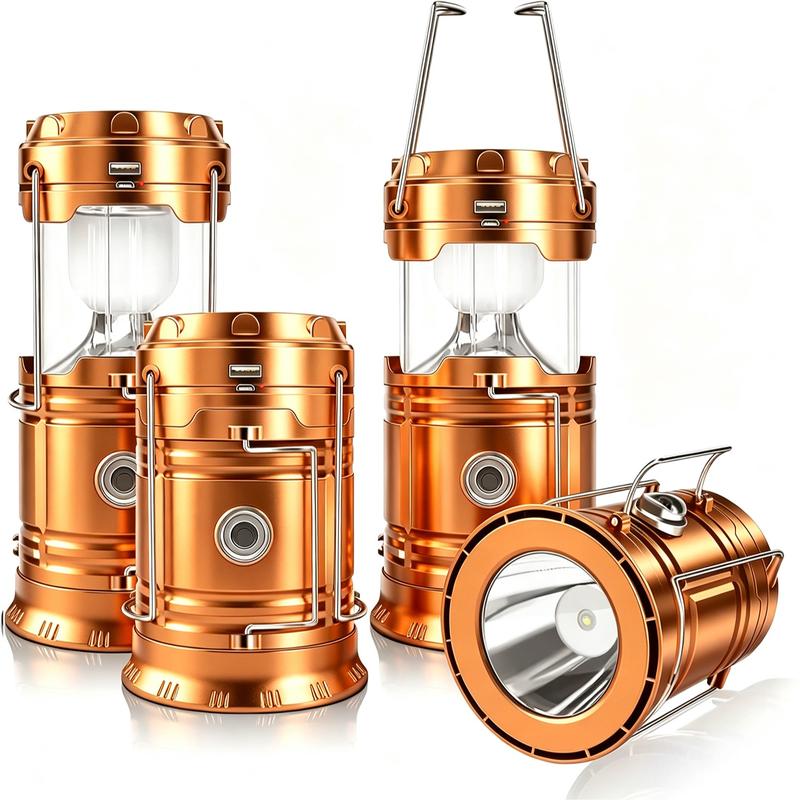 4-Pack Foldable Compact LED Lanterns - Solar & USB Rechargeable Emergency Lights