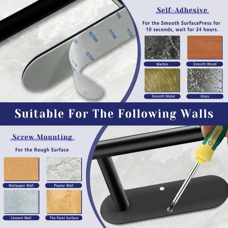 Self-Adhesive Paper Towel Holder Under Cabinet - SUS304 Stainless Steel Wall Mount Rack