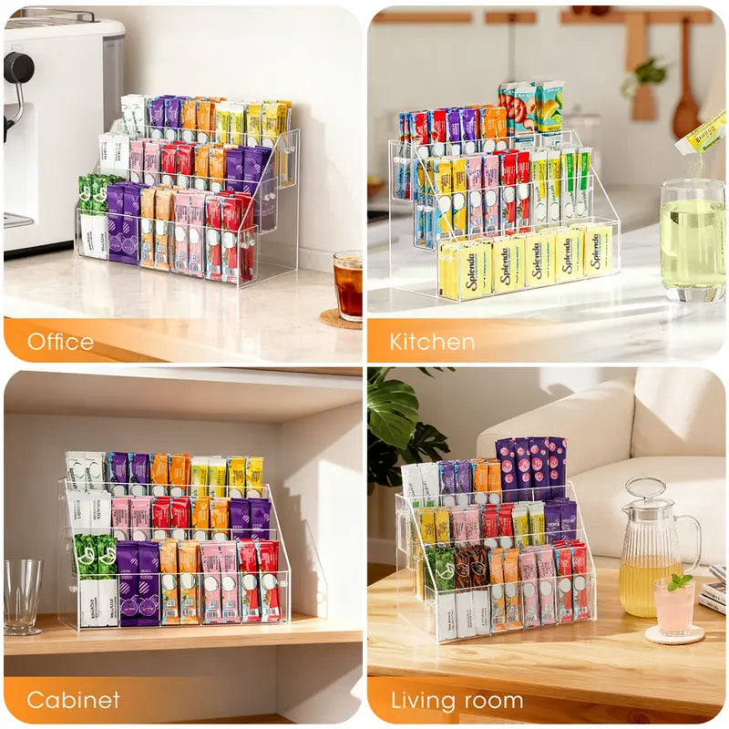 15-Slot Clarity Acrylic Drink Packet Organizer - Display Holder and Storage Rack for Water Flavor Mix