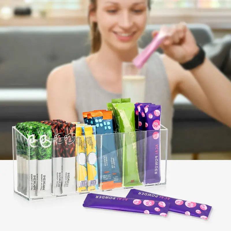 Drink Packet Organizer, Mountable Space-Saving Tidy Counter Setup Holder with Adhesive & Magnetic Sticker