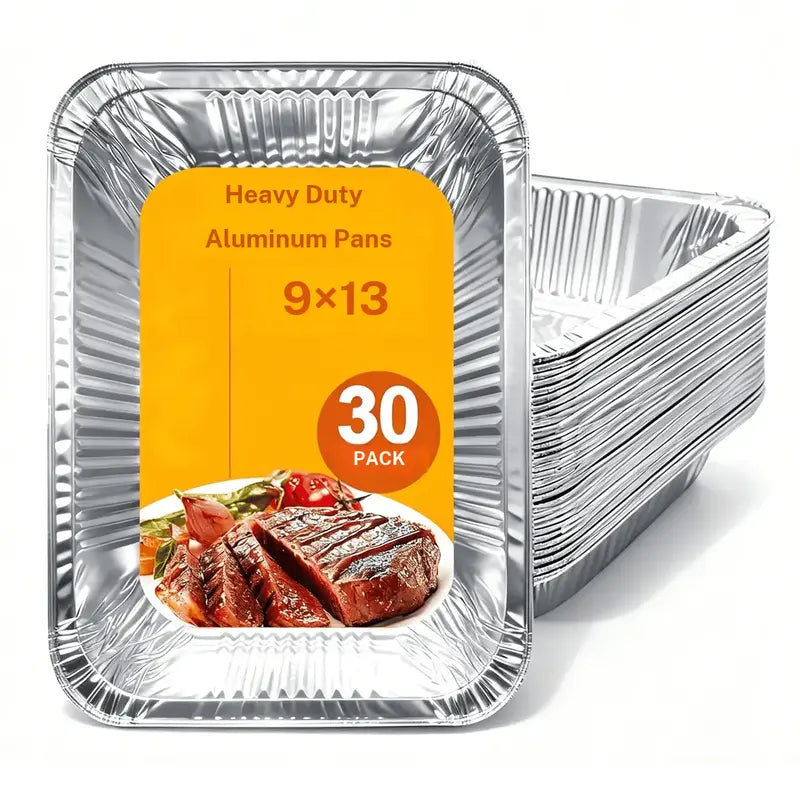 Aluminum Foil Pans 9x13 Disposable - Half Size Heavy Duty Deep Steam Table Pans for Baking and Grilling