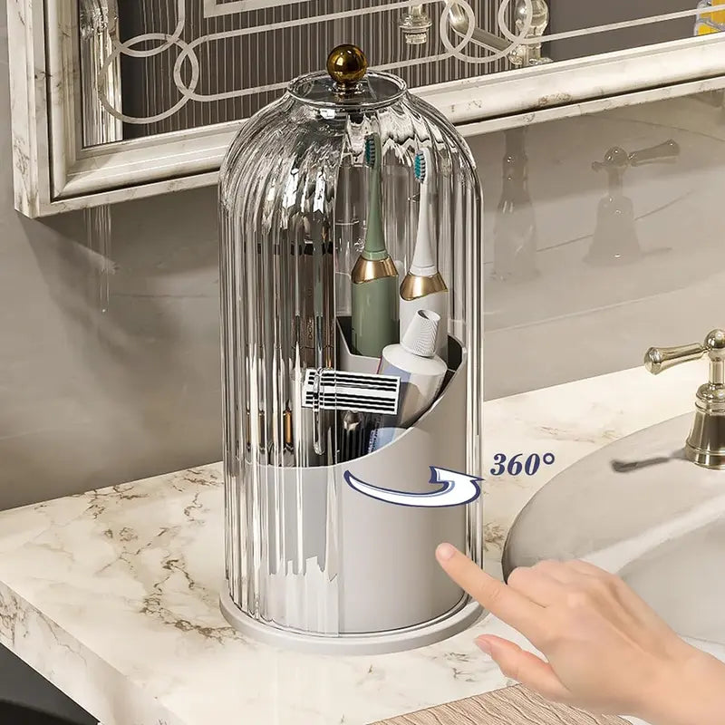 Modern Durable Acrylic Toothbrush Holder with 360-Rotating Transparent Cover
