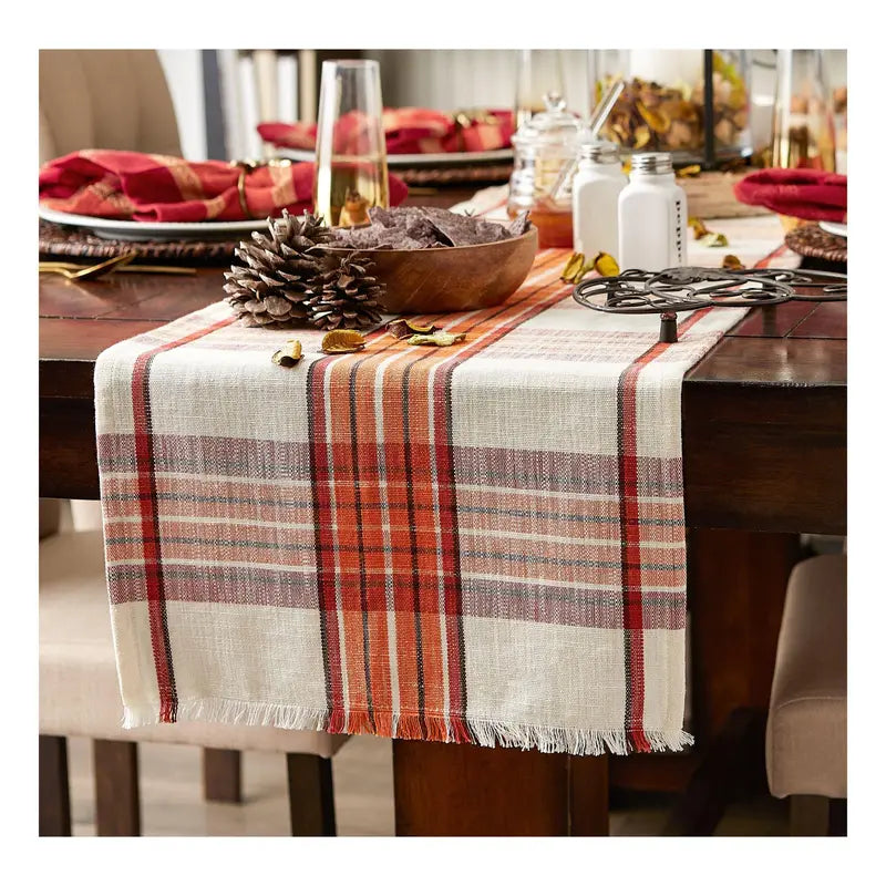 Pumpkin Spice Plaid Table Runner - 14" x 72" Autumn Harvest Table Decor