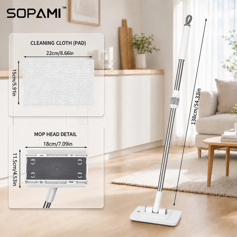 Retractable Disposable Pad Handheld Mop - Clamp-and-Go Wet Dry Tool with Hands-Free Automatic Clamp