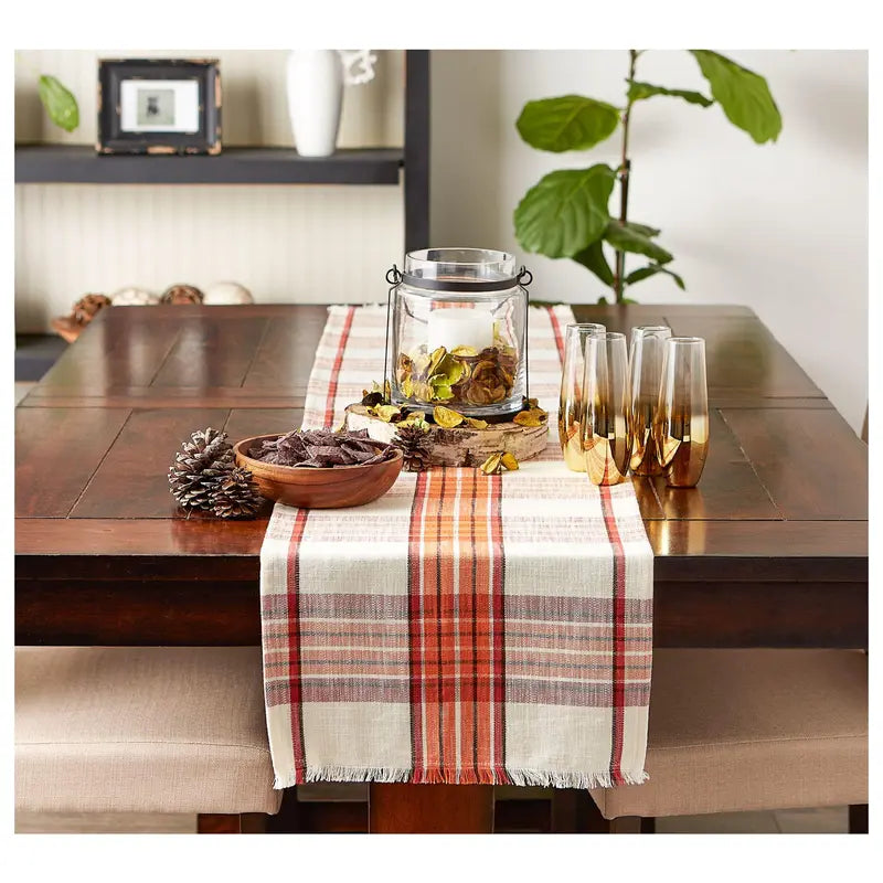 Pumpkin Spice Plaid Table Runner - 14" x 72" Autumn Harvest Table Decor