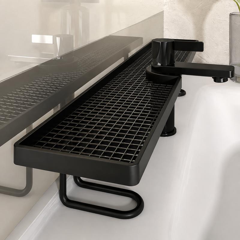 Minimalist Carbon Steel Bathroom Organizer, No-Drill Countertop Storage Rack for Skincare