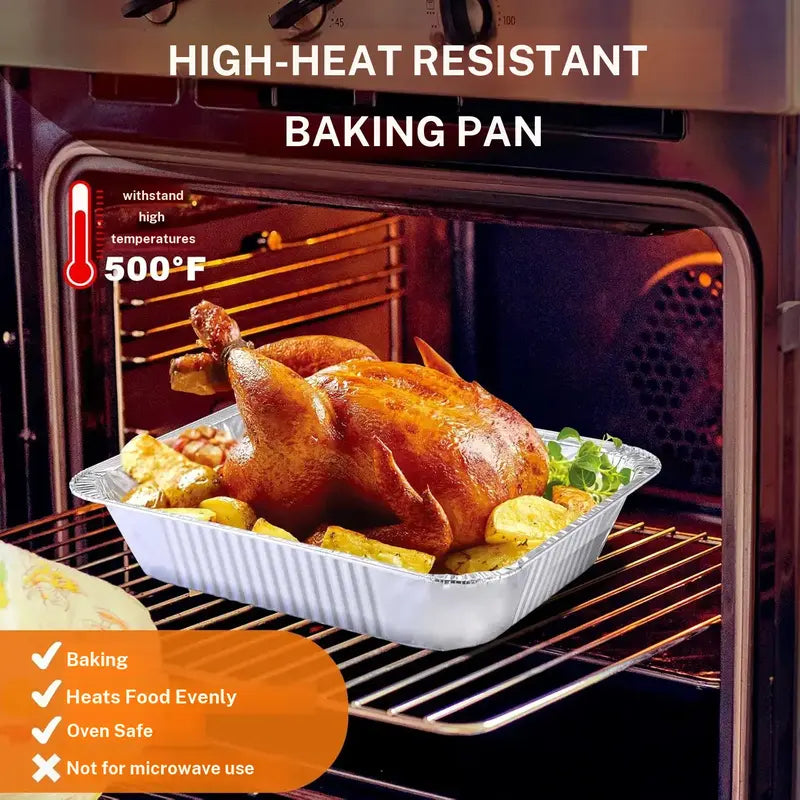 Aluminum Foil Pans 9x13 Disposable - Half Size Heavy Duty Deep Steam Table Pans for Baking and Grilling