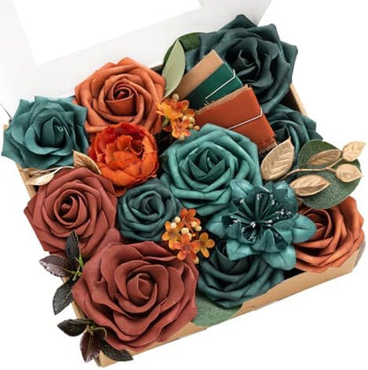 Refined Teal Burnt Orange Silk Home Decor Bundle