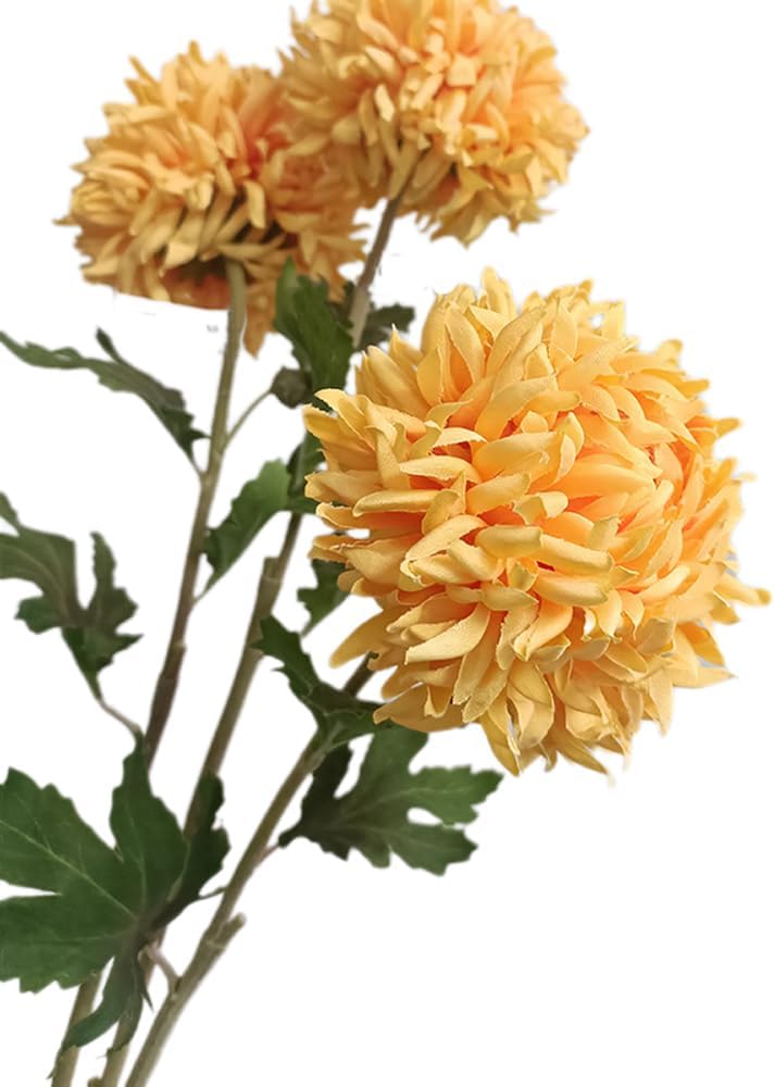 Single Stem Artificial Chrysanthemum, Realistic Faux Flower, 48cm Long, 3-Pack, Perfect for Home & Commercial Decoration (Orange)