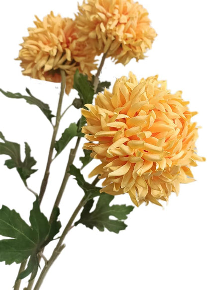 Single Stem Artificial Chrysanthemum, Realistic Faux Flower, 48cm Long, 3-Pack, Perfect for Home & Commercial Decoration (Orange)
