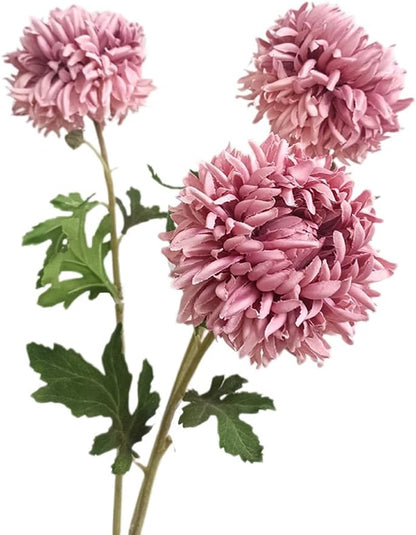 Single Stem Artificial Chrysanthemum, Realistic Faux Flower, 48cm Long, 3-Pack, Perfect for Home & Commercial Decoration (Orange)