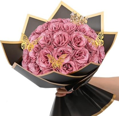 Natural Diy Glitter Rose Bouquet Home Decor Set