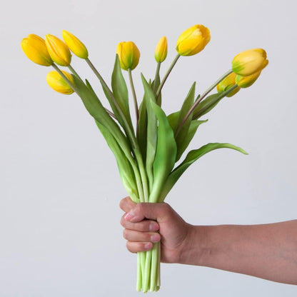 10PCS 16inch Artificial Tulip Flowers Real Touch Tulip Latex Tulip Artificial Plastic Flowers Fake Bouquet Dining Table Home Office Party Wedding Birthday Garden Store Decoration (Yellow)