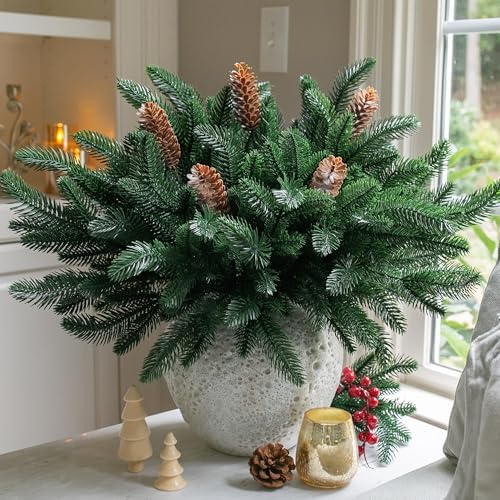 Timeless Artificial Pine Branches Red Holiday Decor Accent