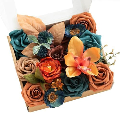 Refined Teal Burnt Orange Silk Home Decor Bundle