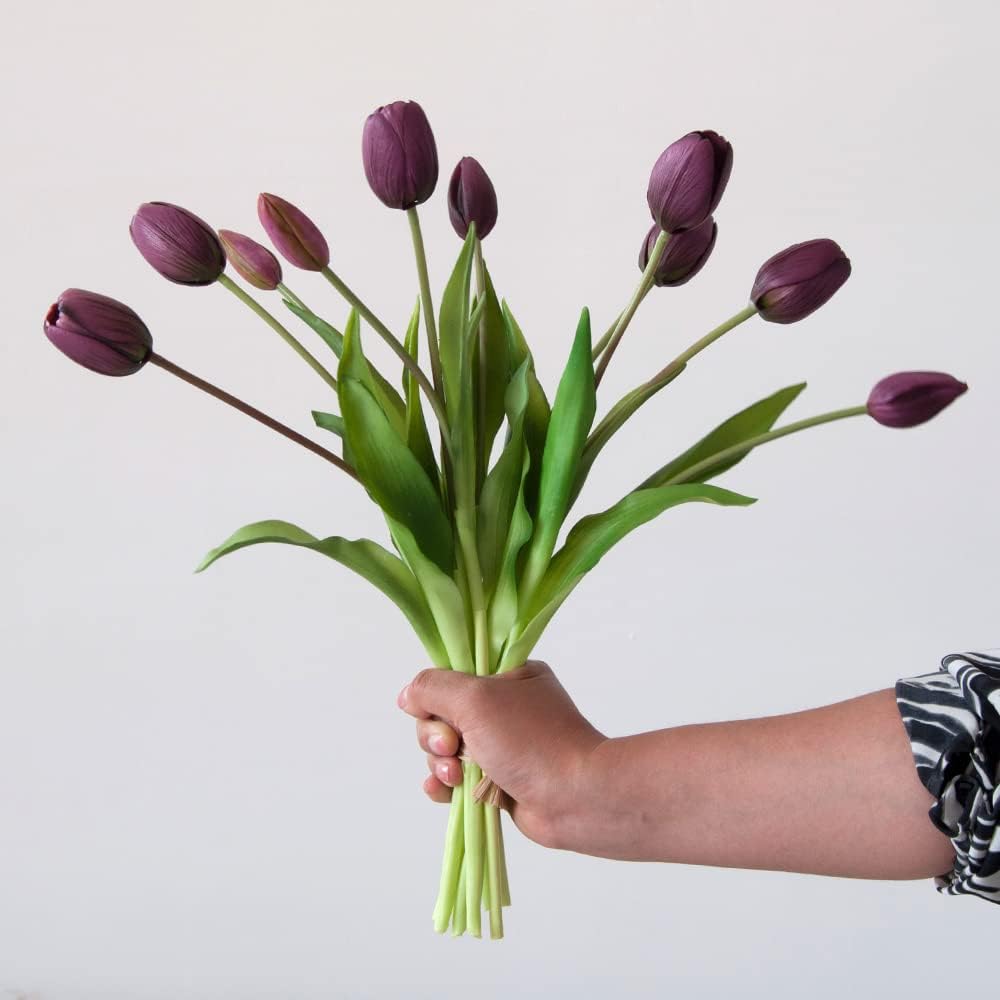 10PCS 16inch Artificial Tulip Flowers Real Touch Tulip Latex Tulip Artificial Plastic Flowers Fake Bouquet Dining Table Home Office Party Wedding Birthday Garden Store Decoration (Yellow)