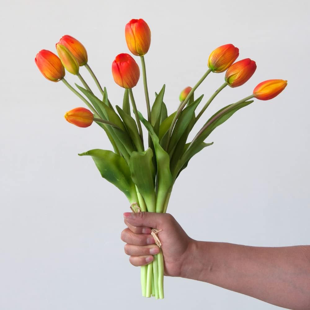 10PCS 16inch Artificial Tulip Flowers Real Touch Tulip Latex Tulip Artificial Plastic Flowers Fake Bouquet Dining Table Home Office Party Wedding Birthday Garden Store Decoration (Yellow)