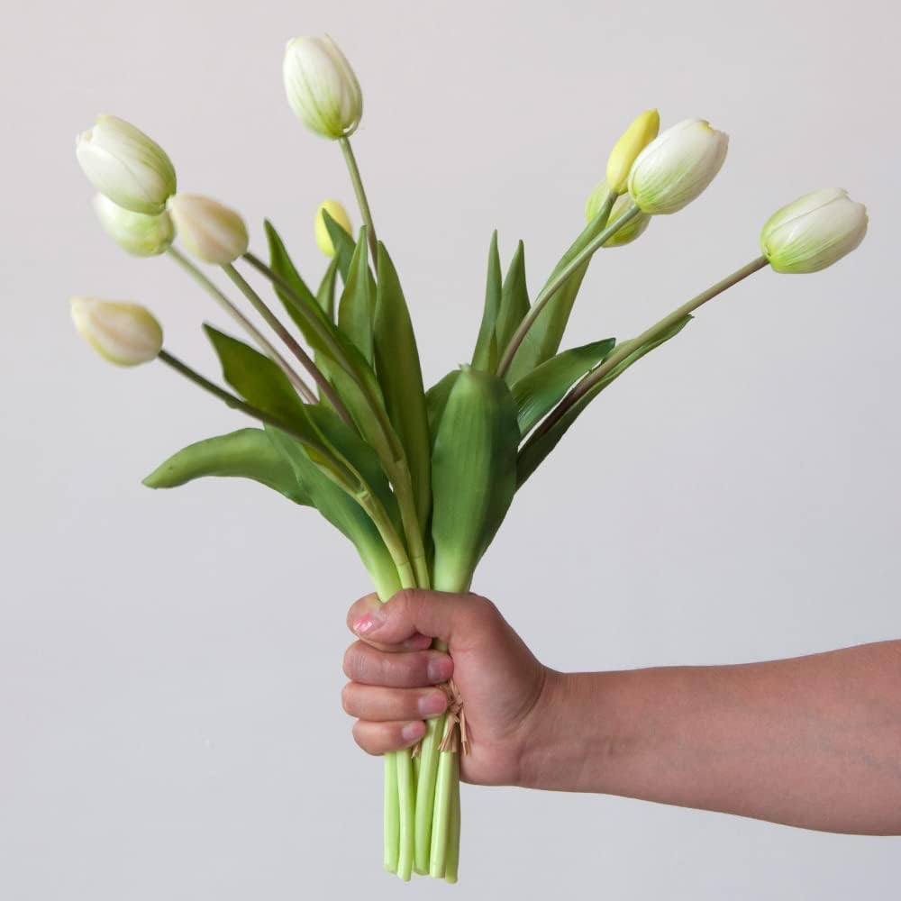 10PCS 16inch Artificial Tulip Flowers Real Touch Tulip Latex Tulip Artificial Plastic Flowers Fake Bouquet Dining Table Home Office Party Wedding Birthday Garden Store Decoration (Yellow)